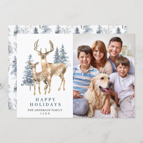PHOTO Christmas Elegant Deer Pine Tree Holiday Card