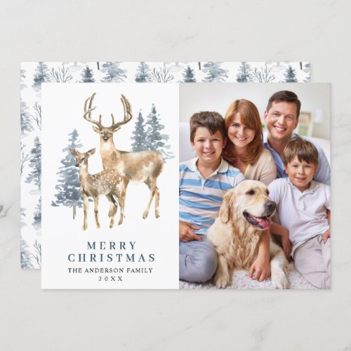 PHOTO Christmas Elegant Deer Pine Tree Holiday Card