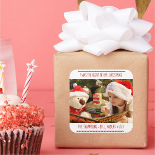 Photo Christmas Family Name Square Sticker