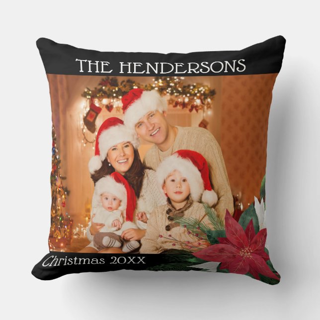Photo Christmas Gift Poinsettia  Throw Pil Throw Pillow (Front)