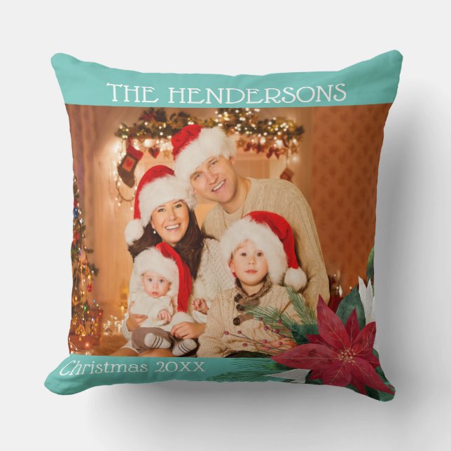 Photo Christmas Gift Poinsettia Throw Pill Throw Pillow (Front)