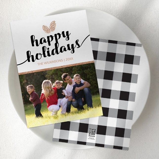 Photo Christmas Holiday Pine Cones | Black White Card (Creator Uploaded)