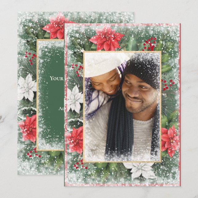 Photo Christmas Holiday Xmas Green Seasonal Card (Front/Back)