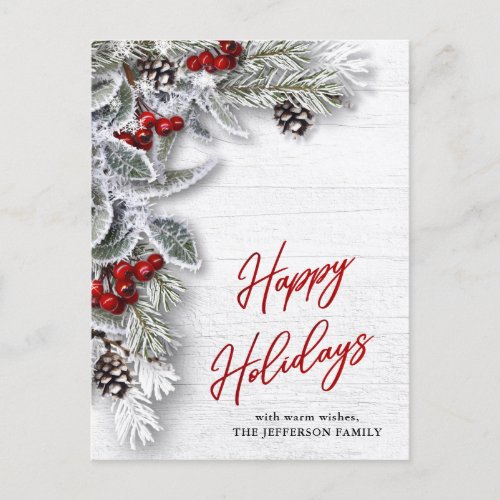 PHOTO Christmas Holly Rustic Greeting Holiday Postcard