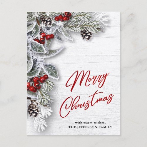 PHOTO Christmas Holly Rustic Greeting Holiday Postcard