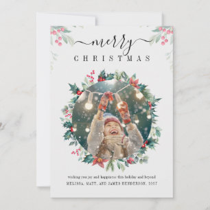 Photo Christmas Modern Red Berries Holiday Card