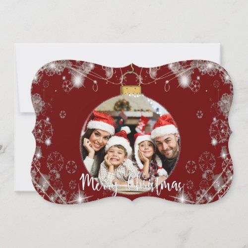 Photo Christmas Ornament With Snowy Swirls Fancy Holiday Card