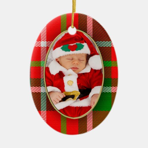 Photo _ Christmas Oval Red Tartan Picture Frame Ceramic Ornament