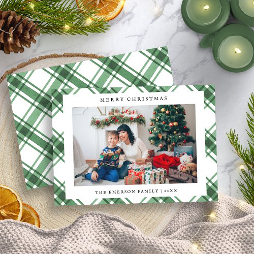 Photo Christmas Plaid Flat Holiday Card