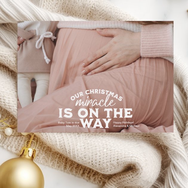 Pregnancy christmas card - Pink Dramatic personalized gifts for you Photo christmas pregnancy announcement