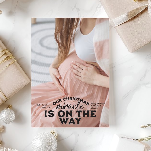 Pregnancy christmas card - Pink Dramatic personalized gifts for you Photo christmas pregnancy announcement