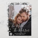 Photo Christmas Pregnancy Announcement Card<br><div class="desc">The more the merrier photo christmas pregnancy announcement cards. Expecting parents! Beautiful modern white hand lettered typography "the more the merrier!" script card to share your happy news with family and friends. Features a white handwritten script, snowflakes overlay and full photo. You can personalize the design by replacing the sample...</div>