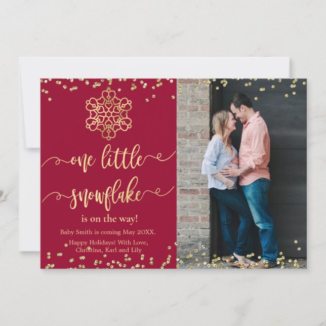 Photo Christmas Pregnancy Announcement Cards (Front)