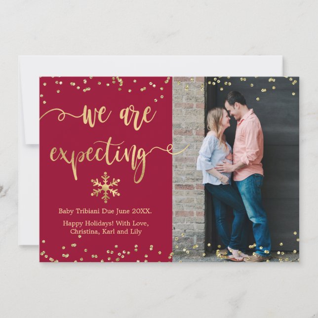 Photo Christmas Pregnancy Announcement Cards (Front)