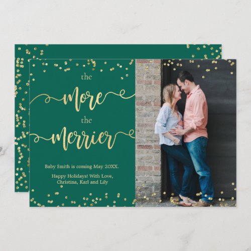 Photo Christmas Pregnancy Announcement Cards Green