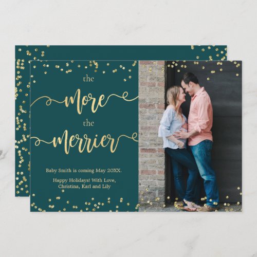Photo Christmas Pregnancy Announcement Cards Teal