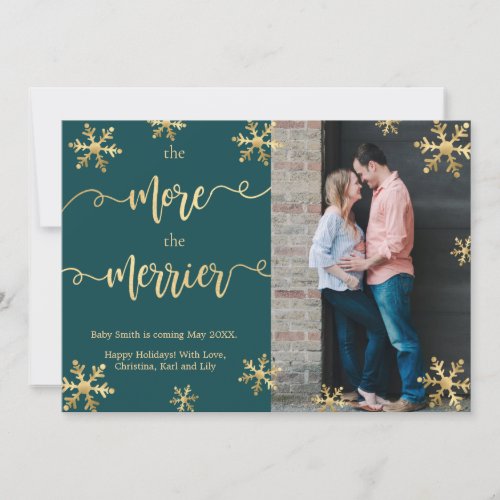 Photo Christmas Pregnancy Announcement Cards Teal