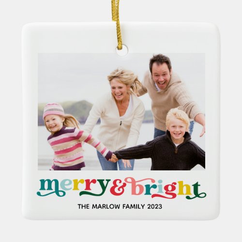 Photo Christmas Rainbow Colorful Merry Bright 2023 Ceramic Ornament