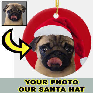 Photo Christmas Santa Hat on Your Dog Puppy        Ceramic Ornament