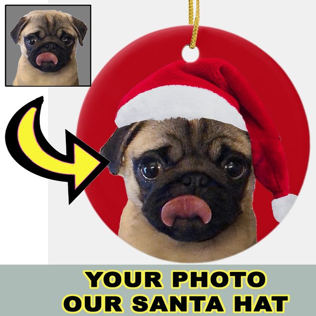 Photo Christmas Santa Hat on Your Dog Puppy        Ceramic Ornament (Creator Uploaded)