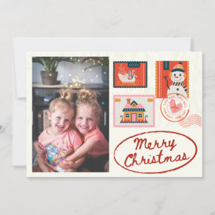 Photo christmas stamps mail beige trendy cute holiday card