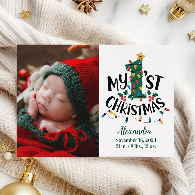 Photo Christmas Tree Lights First Christmas Holiday Card (Creator Uploaded)