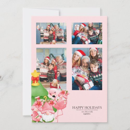 Photo Christmas Watercolor Pink and Green Tropical Announcement