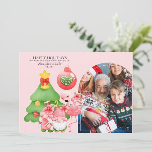 Photo Christmas Watercolor Pink and Green Tropical Announcement