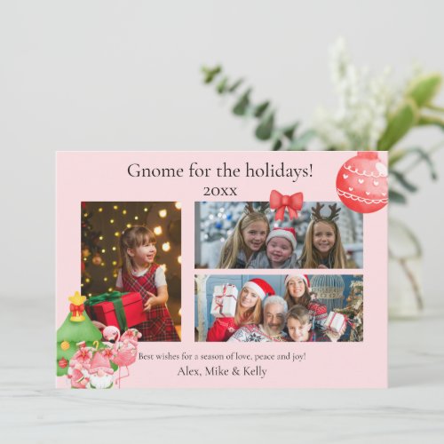 Photo Christmas Watercolor Pink and Green Tropical Announcement