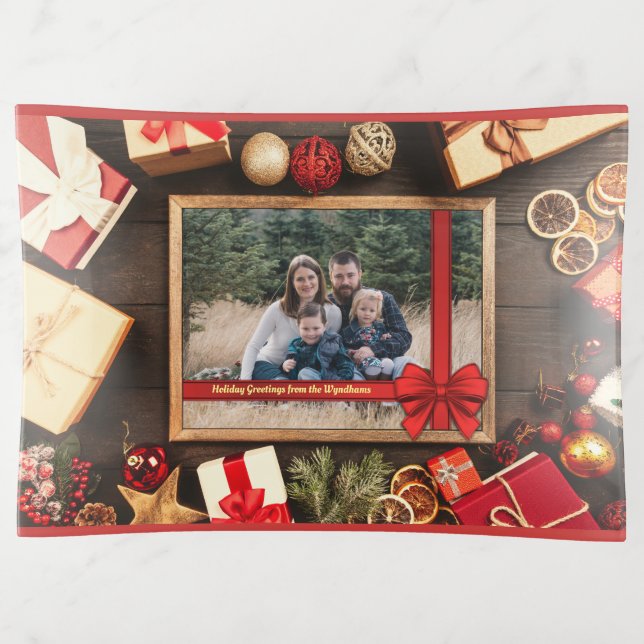 Photo Christmas Wooden Frame Gifts Ornaments Trinket Tray (Front)