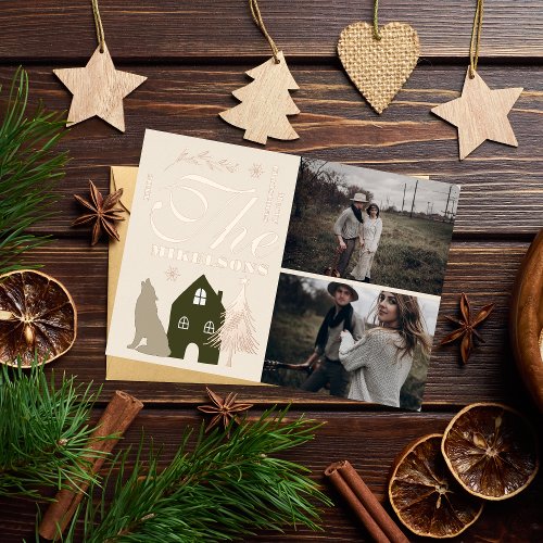 Photo Christmas Woodland Animals  Cozy Village Foil Holiday Card