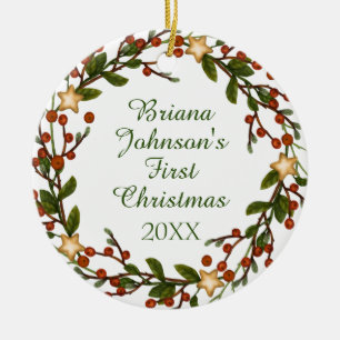 Photo Christmas Wreath Baby's First Christmas Cera Ceramic Ornament