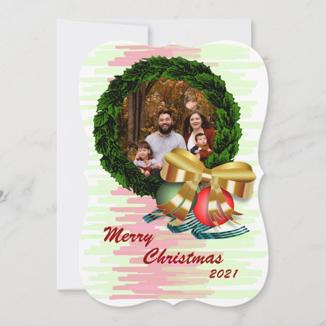Photo Christmas Wreath Flat Greeting Card (Front)