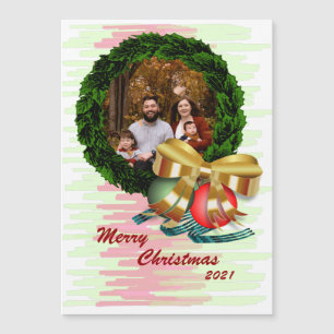 Photo Christmas Wreath Magnetic Card