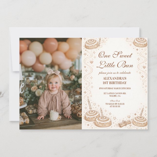Photo Cinnamon Swirl Little Bun Birthday Invitation (Front)