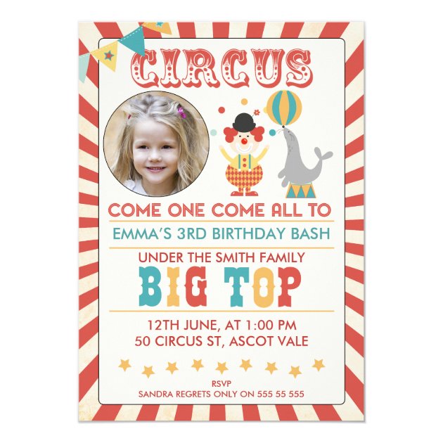 Photo Circus Birthday Party Invitation
