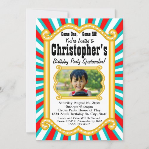 Photo Circus Carnival Marquee Birthday Party Invitation