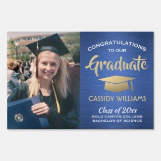 Photo Class of 2020 Blue Gold White Graduation Sign