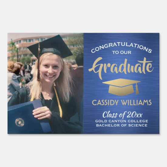Photo Class of 2020 Blue Gold White Graduation Sign