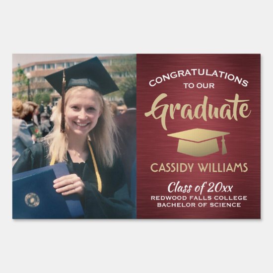 Photo Class of 2020 Burgundy Gold White Graduation Sign