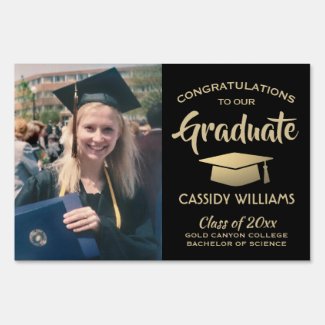 Photo Class of 2020 Congrats Black Gold Graduation Sign