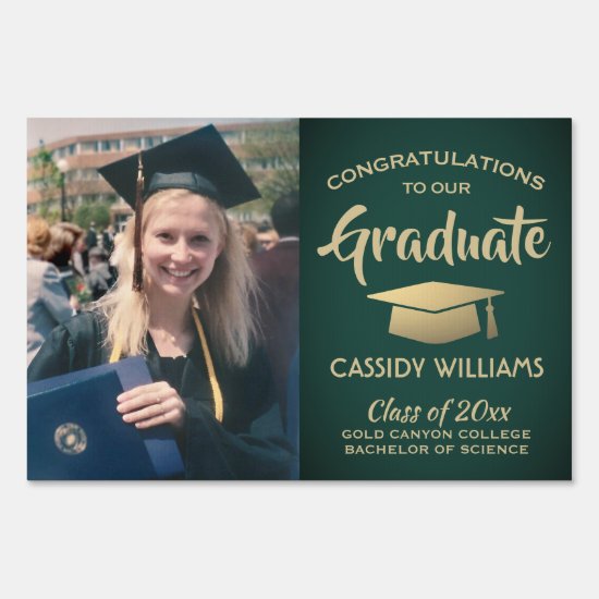 Photo Class of 2020 Congrats Green Gold Graduation Sign