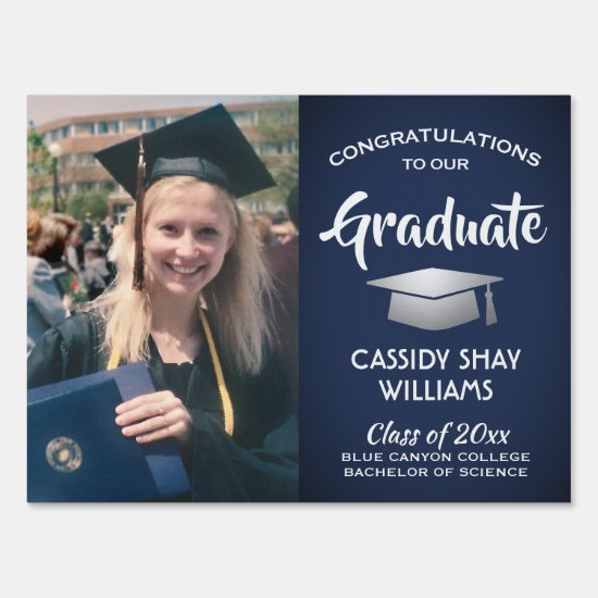 Photo Class of 2020 Navy Blue White Graduation Sign