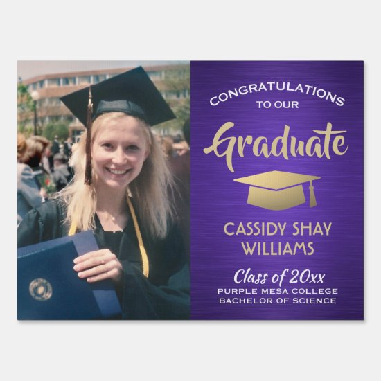 Photo Class of 2020 Purple Gold White Graduation Sign