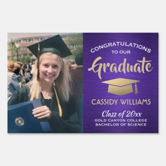 Photo Class of 2020 Purple Gold White Graduation Sign