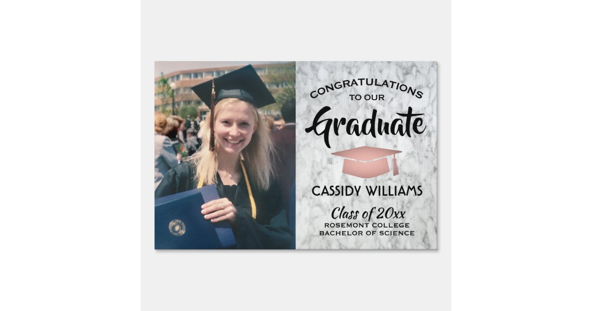 Photo Class Of 2020 Rose Gold Marble Graduation Sign Zazzle Com