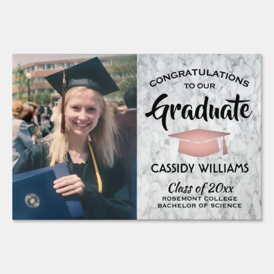 Photo Class of 2020 Rose Gold Marble Graduation Sign