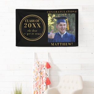 Photo Class of 2025 Black Gold Graduation Banner