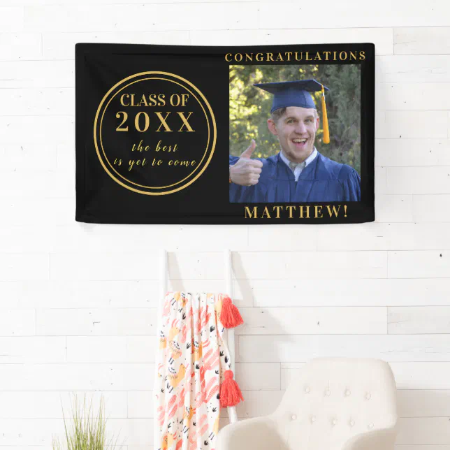 Photo Class of 2025 Black Gold Graduation Banner | Zazzle