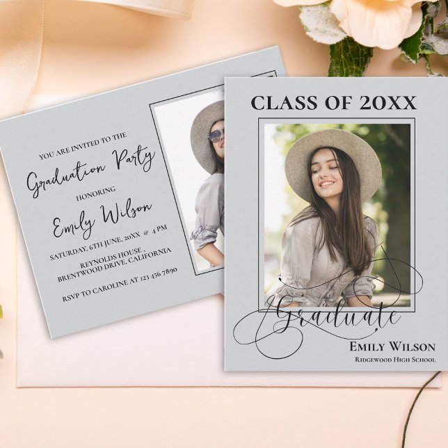 Photo Class of 2026 Graduation Party Invitation Postcard (Stylish 2025 2 Photo Graduation Party Invitation Postcard)